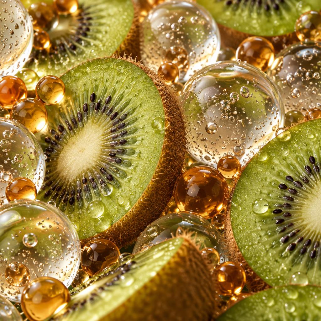 Kiwi, sfere di acido ialuronico e acido ferulico